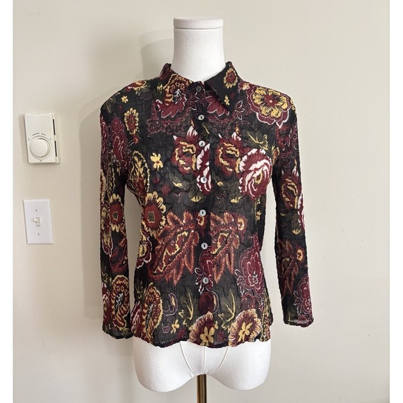 Alberto Makali Tops - Y2K Vibe Alberto Makali Button Up Top‎ Medium Black Red Dark Boho Grunge Sheer